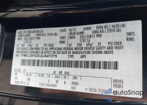 2018 Ford Escape Sel z USA, uszkodzony, nr VIN 1FMCU0HDXJUA41315